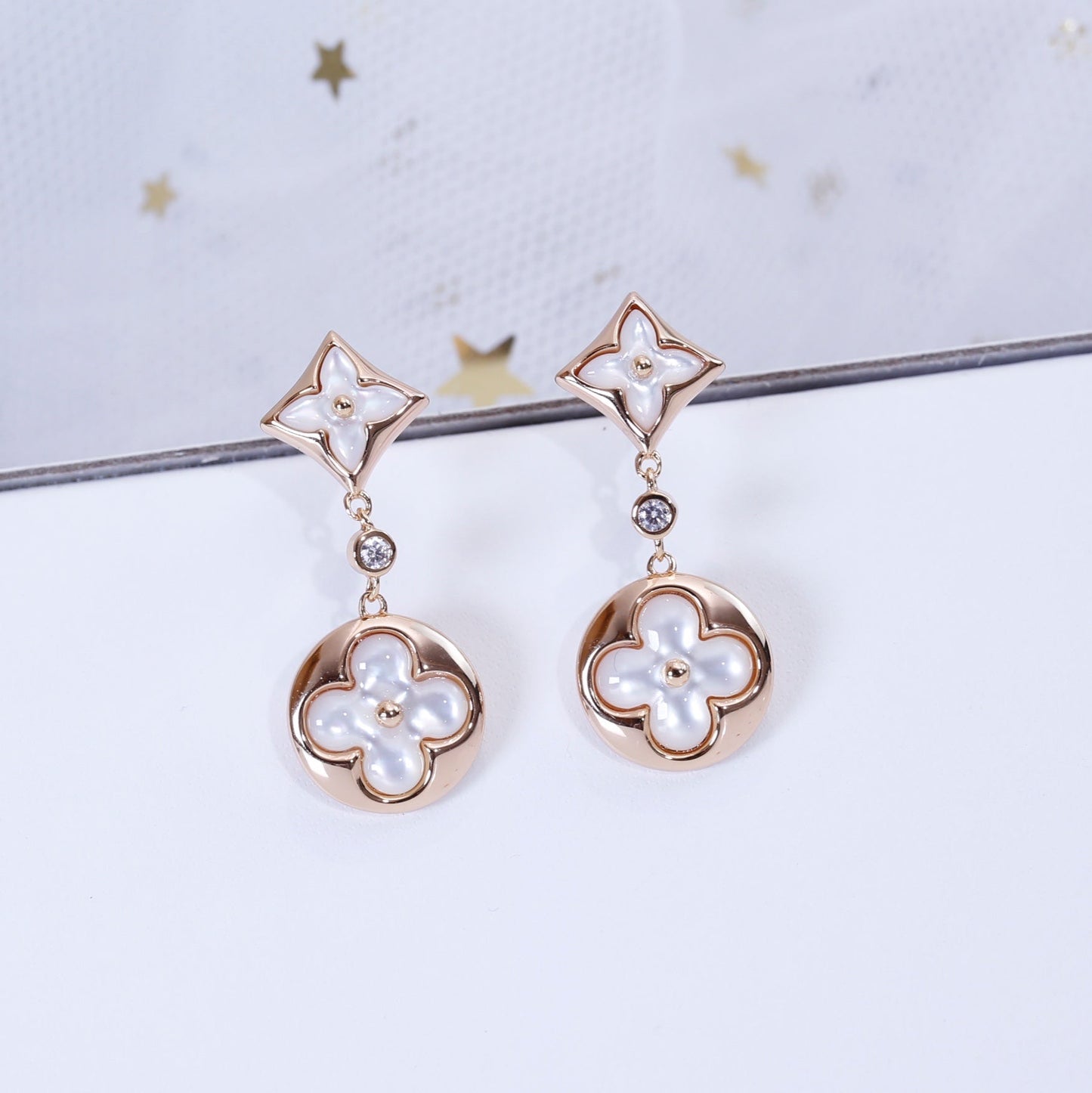 [✨Rose💎]✨Rose💎 AND SUN PINK GOLD MOP DROP EARRINGS