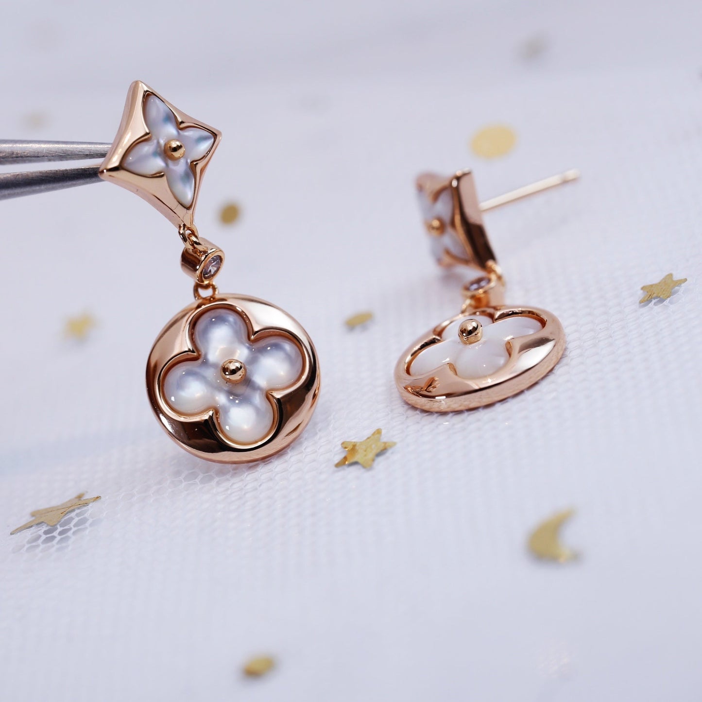 [✨Rose💎]✨Rose💎 AND SUN PINK GOLD MOP DROP EARRINGS