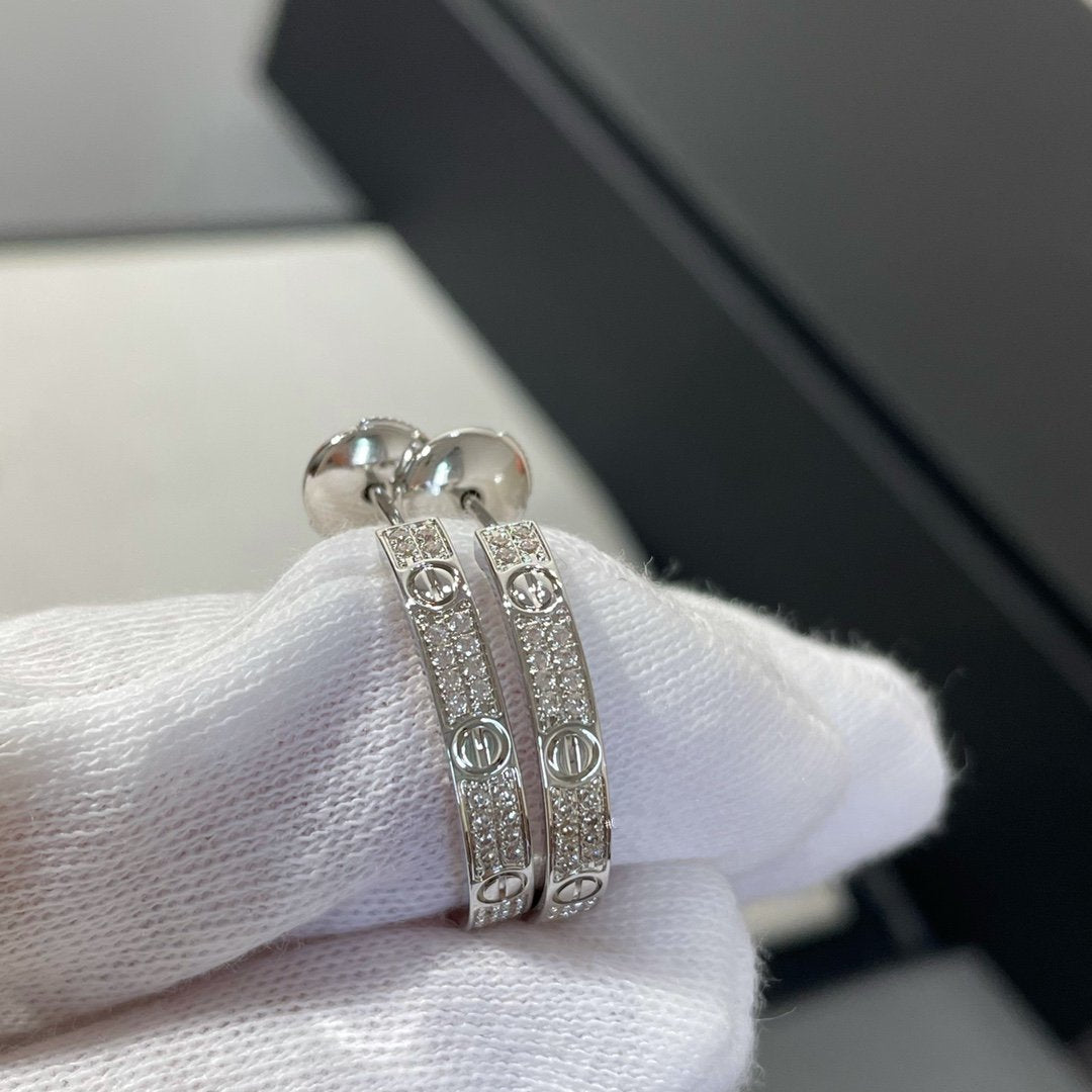 [✨Rose💎]LOVE DIAMOND SILVER HOOP EARRINGS