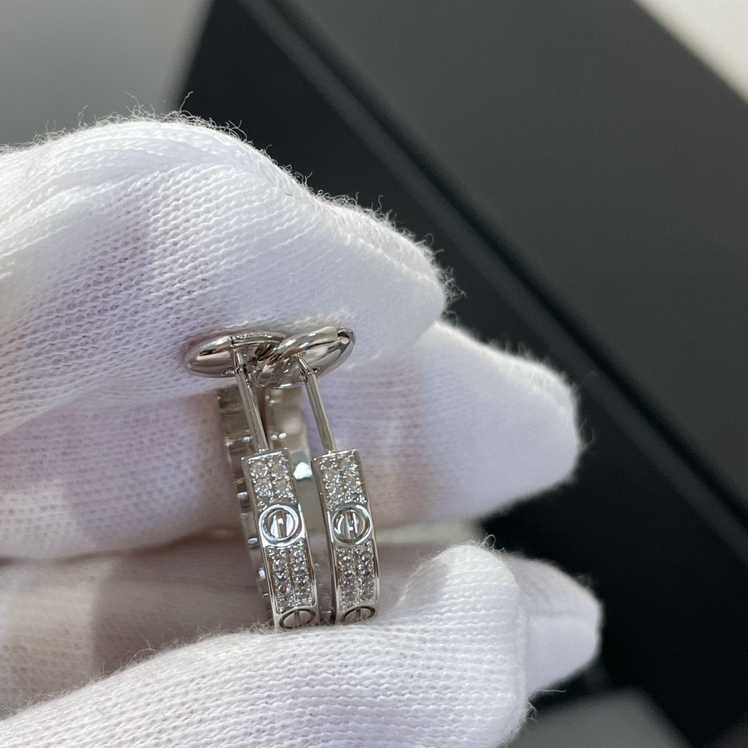 [✨Rose💎]LOVE DIAMOND SILVER HOOP EARRINGS