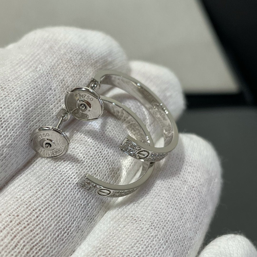 [✨Rose💎]LOVE DIAMOND SILVER HOOP EARRINGS