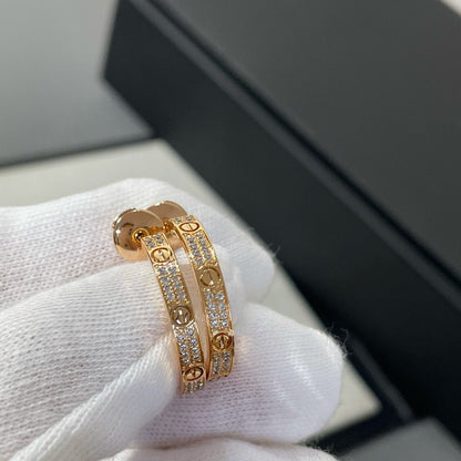 [✨Rose💎]LOVE DIAMOND PINK GOLD HOOP EARRINGS