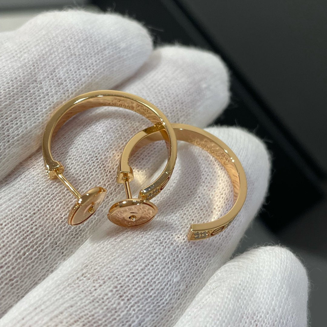 [✨Rose💎]LOVE DIAMOND PINK GOLD HOOP EARRINGS