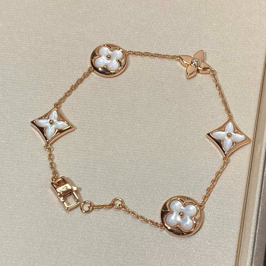 [✨Rose💎]STAR AND SUN 5 MOTIF MOP PINK GOLD BRACELET