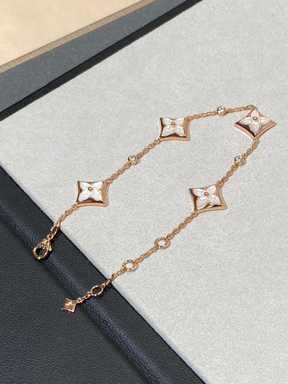 [✨Rose💎]STAR 4 MOTIF MOP DIAMOND PINK GOLD BRACELET