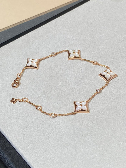 [✨Rose💎]STAR 4 MOTIF MOP DIAMOND PINK GOLD BRACELET