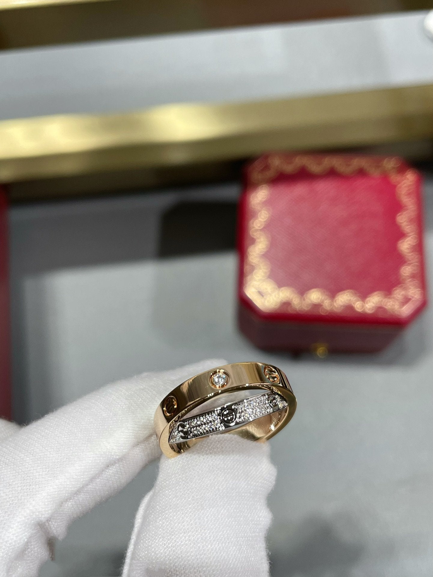 [✨Rose💎]LOVE PINK GOLD SILVER DIAMOND DOUBLE RING