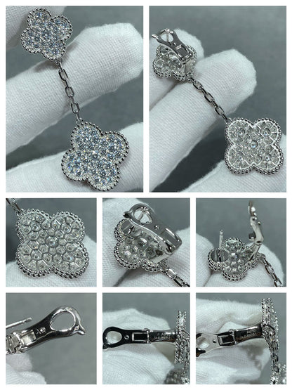 [✨Rose💎]CLOVER 2 MOTIFS DIAMOND PAVED SILVER EARRINGS