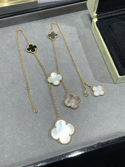 [✨Rose💎]CLOVER 6 MOTIF MOP ONYX GOLD NECKLACE