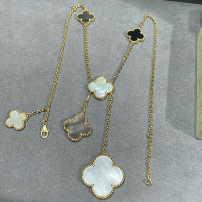 [✨Rose💎]CLOVER 6 MOTIF MOP ONYX GOLD NECKLACE