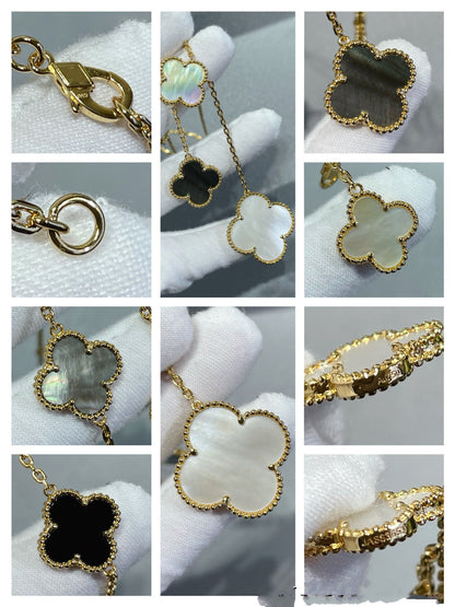 [✨Rose💎]CLOVER 6 MOTIF MOP ONYX GOLD NECKLACE