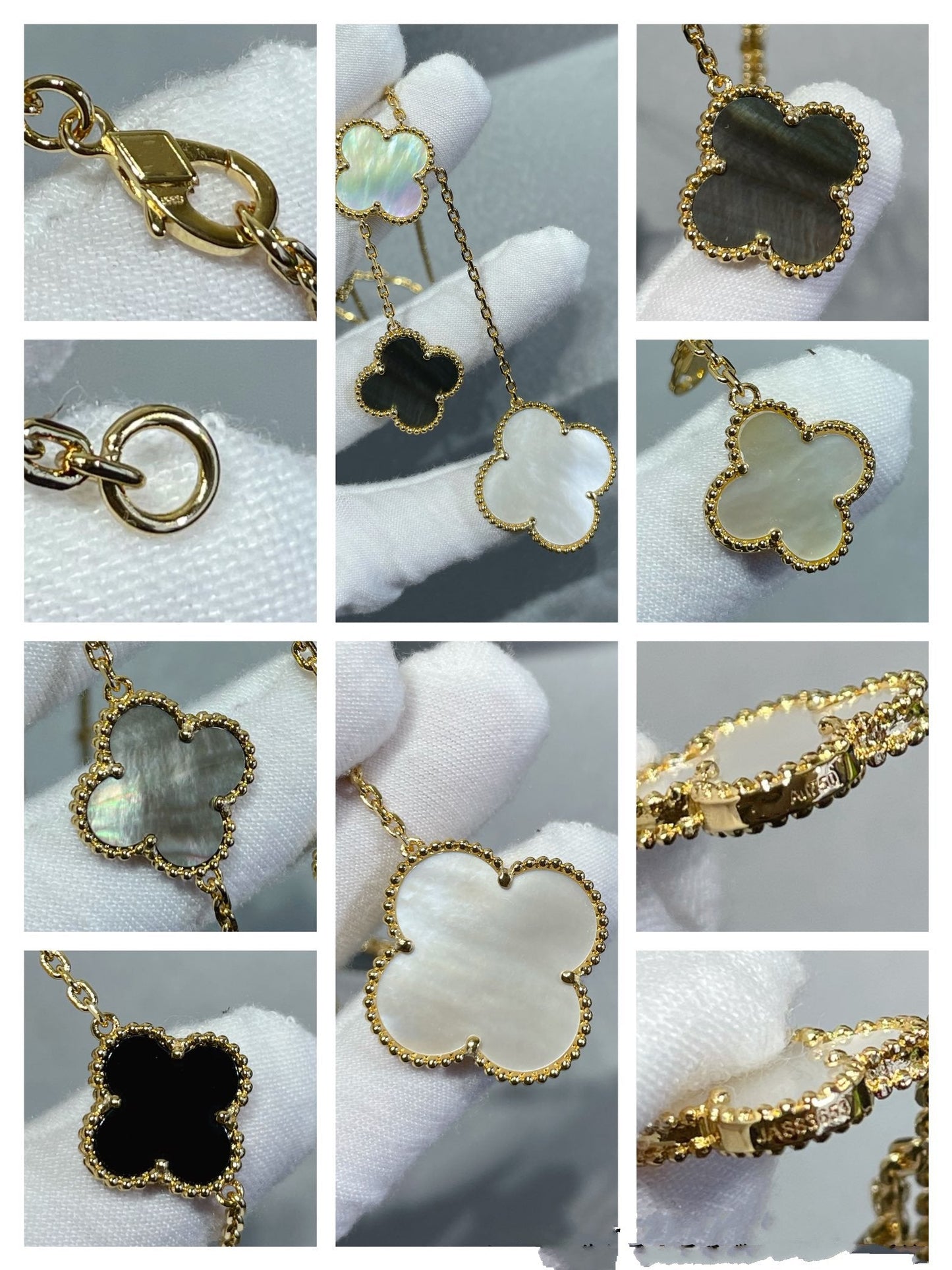 [✨Rose💎]CLOVER 6 MOTIF MOP ONYX GOLD NECKLACE