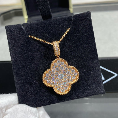 [✨Rose💎]CLOVER 25MM LARGE PEDANT DIAMOND PAVED LONG NECKLACE
