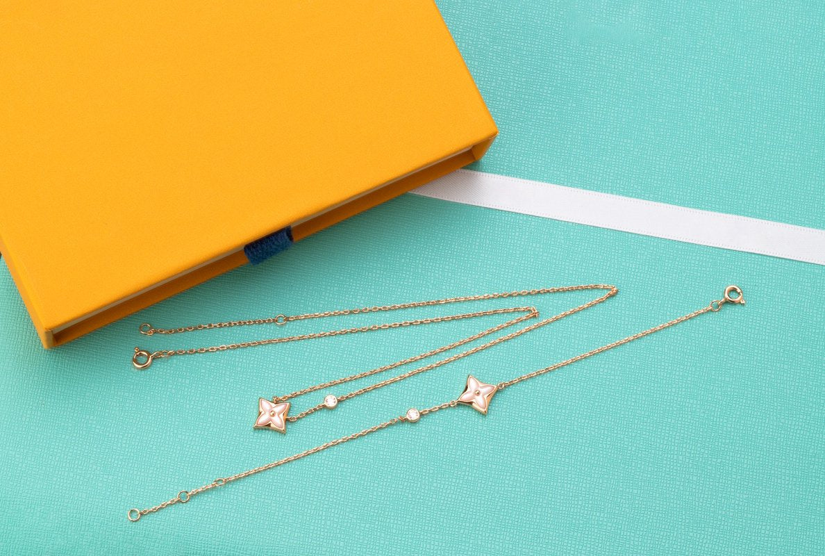 [✨Rose💎]STAR PINK MOP 1 DIAMOND PINK GOLD NECKLACE