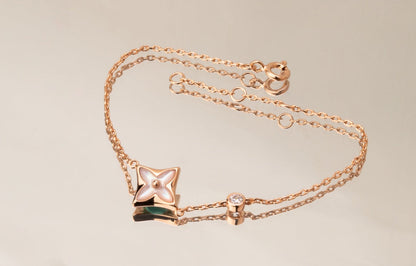 [✨Rose💎]✨Rose💎 PINK MOP 1 DIAMOND PINK GOLD NECKLACE