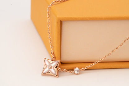 [✨Rose💎]✨Rose💎 PINK MOP 1 DIAMOND PINK GOLD NECKLACE