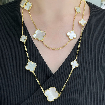 [✨Rose💎]CLOVER 16 MOTIF WHITE MOP GOLD NECKLACE