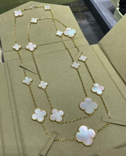 [✨Rose💎]CLOVER 16 MOTIF WHITE MOP GOLD NECKLACE