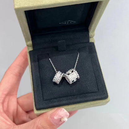 [✨Rose💎]PERLEE DOUBLE PENDANT SILVER DIAMOND NECKLACE