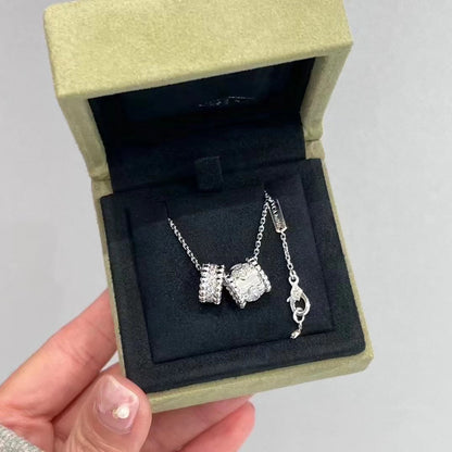 [✨Rose💎]PERLEE DOUBLE PENDANT SILVER DIAMOND NECKLACE