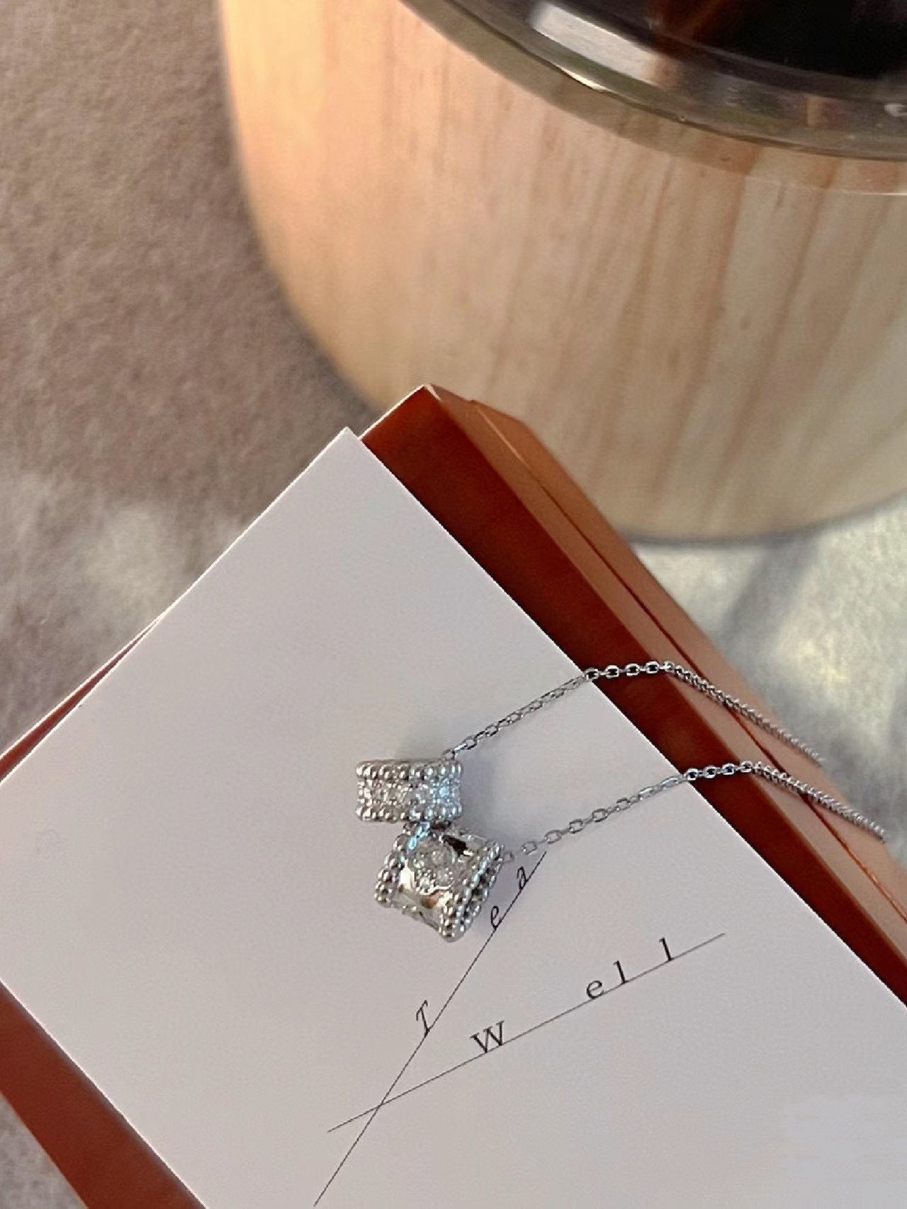 [✨Rose💎]PERLEE DOUBLE PENDANT SILVER DIAMOND NECKLACE
