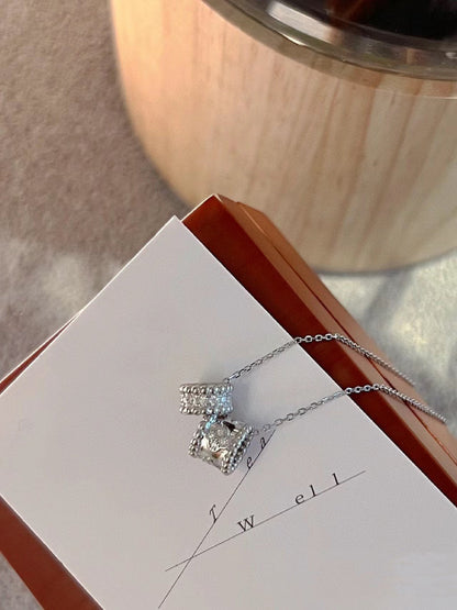 [✨Rose💎]PERLEE DOUBLE PENDANT SILVER DIAMOND NECKLACE
