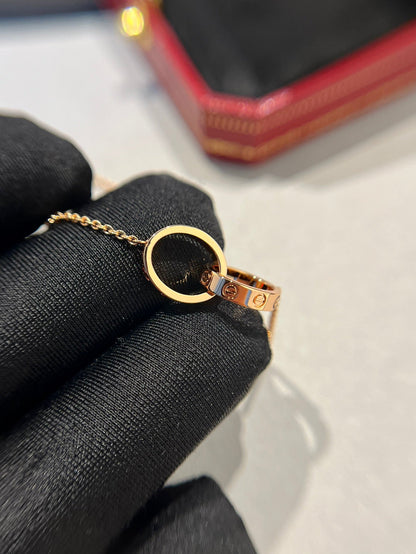 [✨Rose💎]LOVE NECKLACE DOUBLE RING PINK GOLD