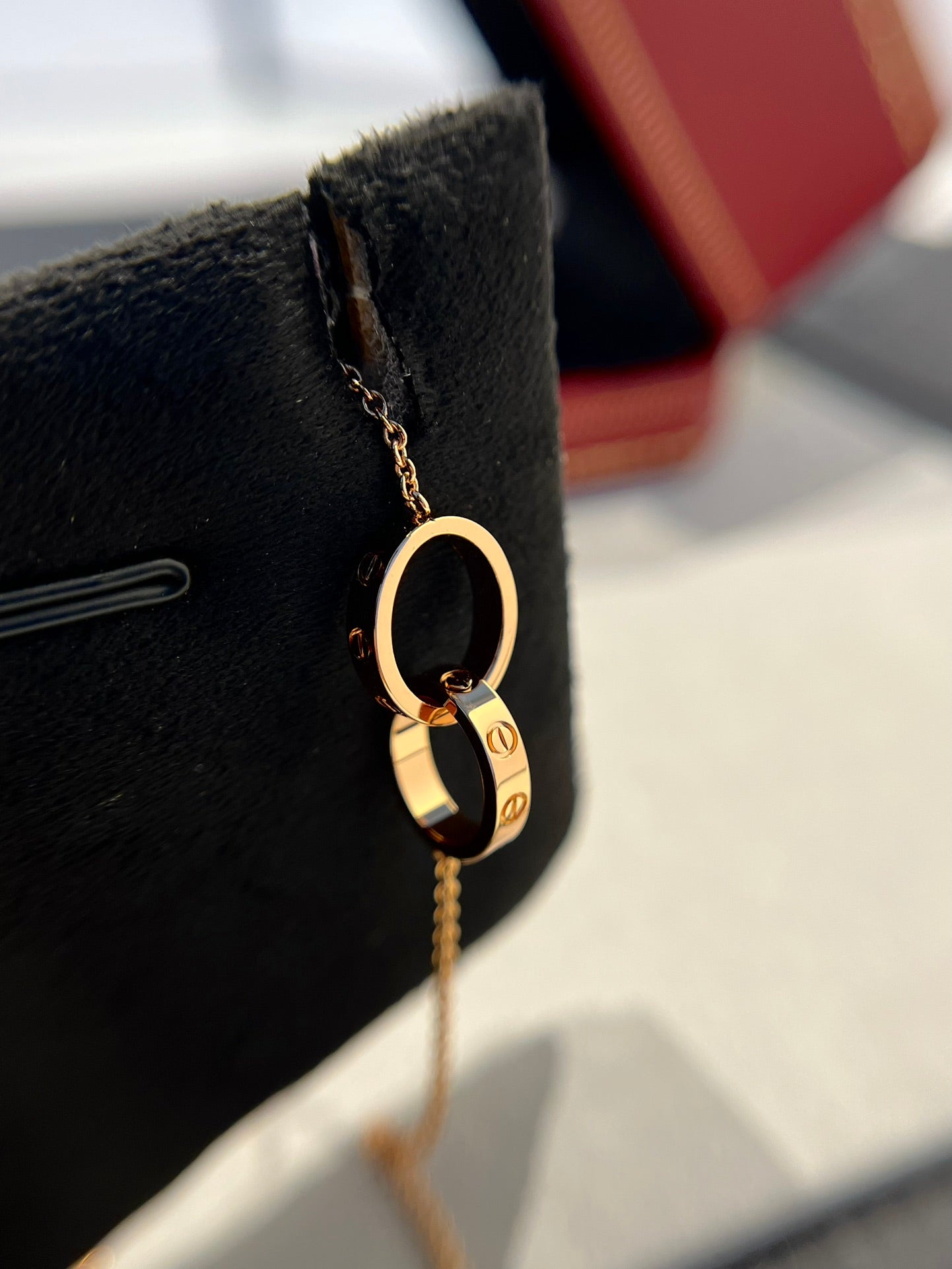 [✨Rose💎]LOVE NECKLACE DOUBLE RING PINK GOLD