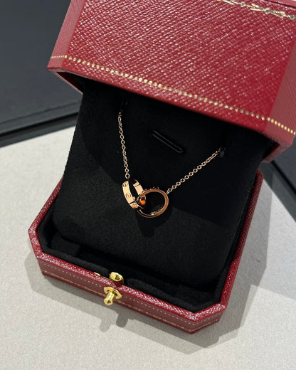 [✨Rose💎]LOVE NECKLACE DOUBLE RING PINK GOLD