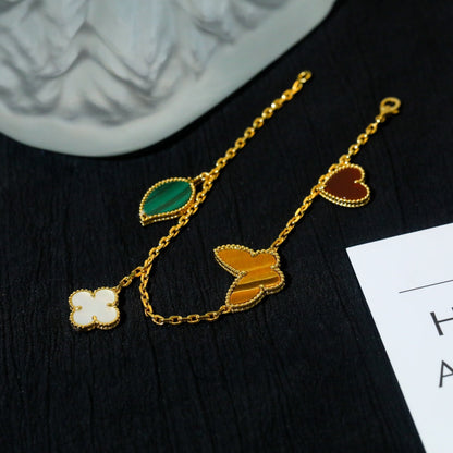 [✨Rose💎]LUCKY SPRING 5 MOTIF GOLD BRACELET