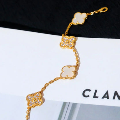 [✨Rose💎]CLOVER WHITE PEARL MOP 5 MOTIF BRACELET COLLECTION