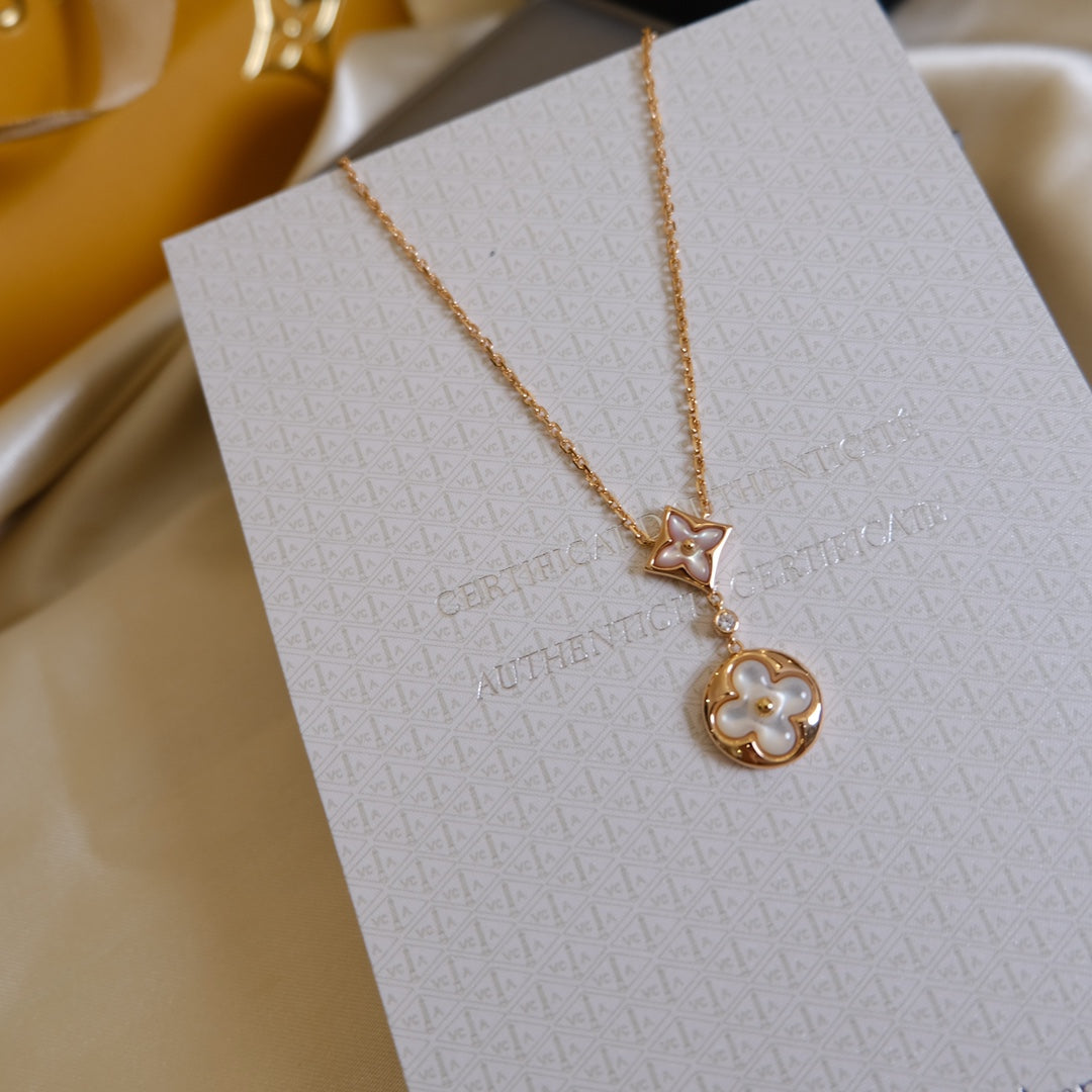 [✨Rose💎]✨Rose💎 AND SUN WHITE MOP 2 MOTIF PINK GOLD NECKLACE