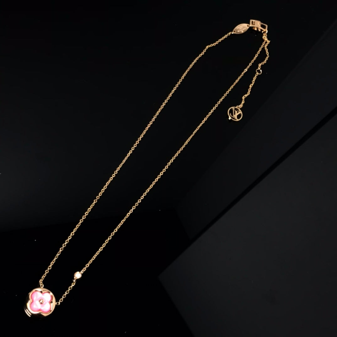 [✨Rose💎]COLOR BLOSSOM PINK MOP SUN GOLD NECKLACE