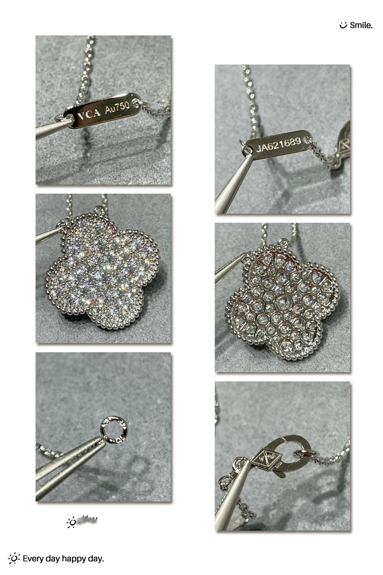 [✨Rose💎]CLOVER 25MM LARGE PENDANT DIAMOND PAVED SILVER NECKLACE