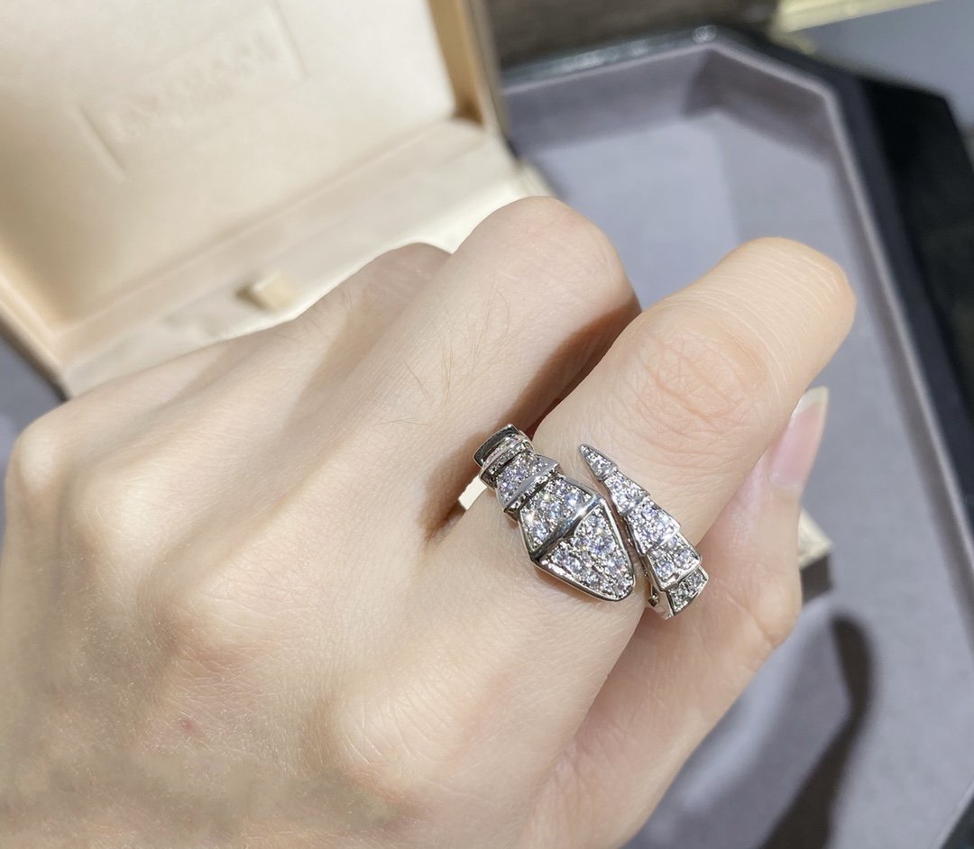 [✨Rose💎]SERPENTI LARGE RING SILVER DIAMOND PAVED