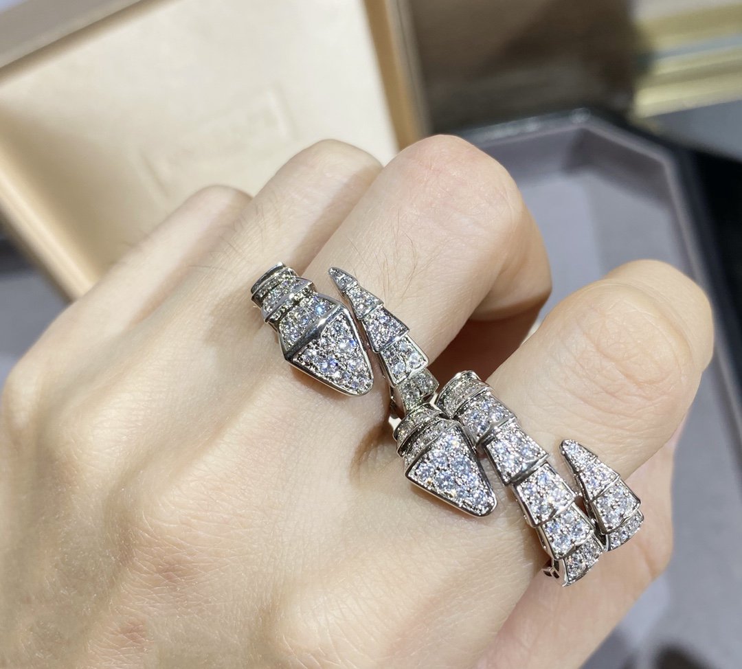 [✨Rose💎]SERPENTI LARGE RING SILVER DIAMOND PAVED