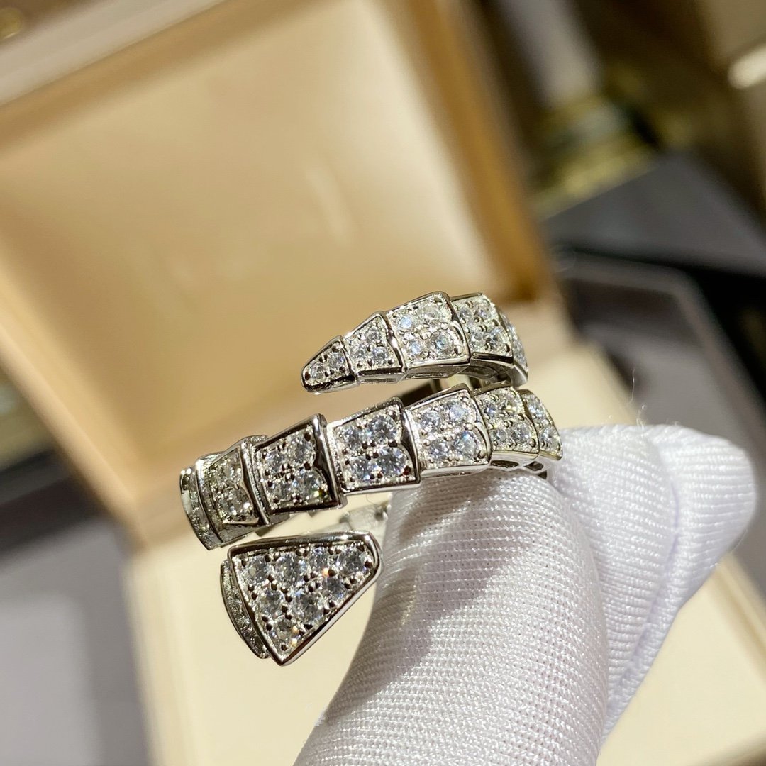 [✨Rose💎]SERPENTI DOUBLE RING SILVER DIAMOND PAVED