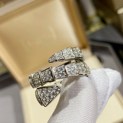 [✨Rose💎]SERPENTI DOUBLE RING SILVER DIAMOND PAVED
