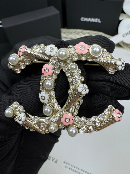 [✨Rose💎]26C Pink-White Enamel Ice Cream Cone Double C Brooch
