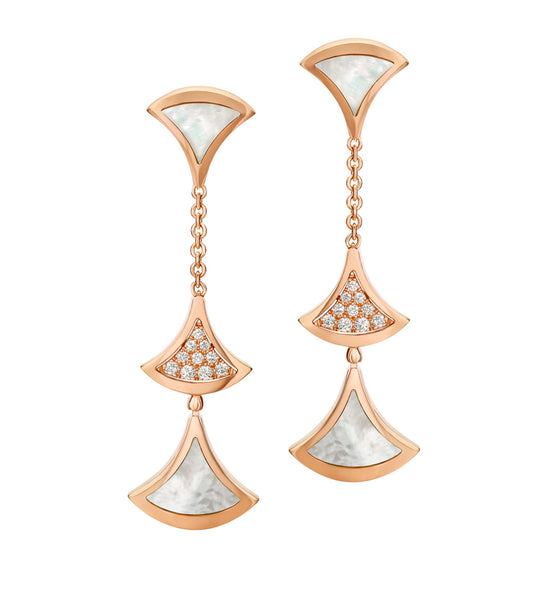 [✨Rose💎]DREAM EARRINGS 3 MOTIFS DIAMOND MOP PINK GOLD