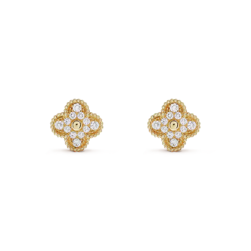 [✨Rose💎]CLOVER MEDIUM 1 MOTIFS FUll DIAMOND EARRINGS