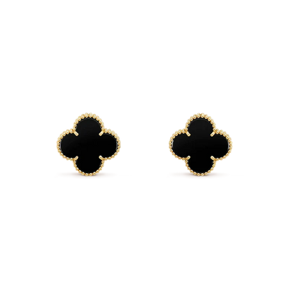 [✨Rose💎]CLOVER MEDIUM 1 MOTIFS  ONYX STUD EARRINGS