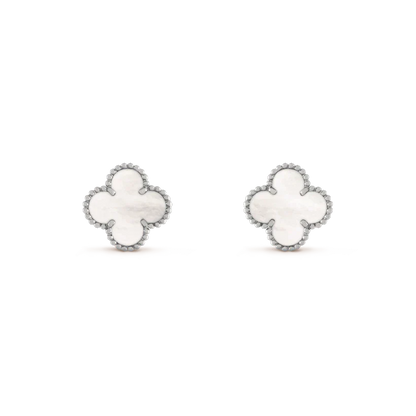 [✨Rose💎]CLOVER MEDIUM 1 MOTIFS  WHITE MOP EARRINGS SILVER