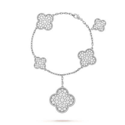 [✨Rose💎]CLOVER 6 MOTIFS SILVER DIAMOND BRACELET