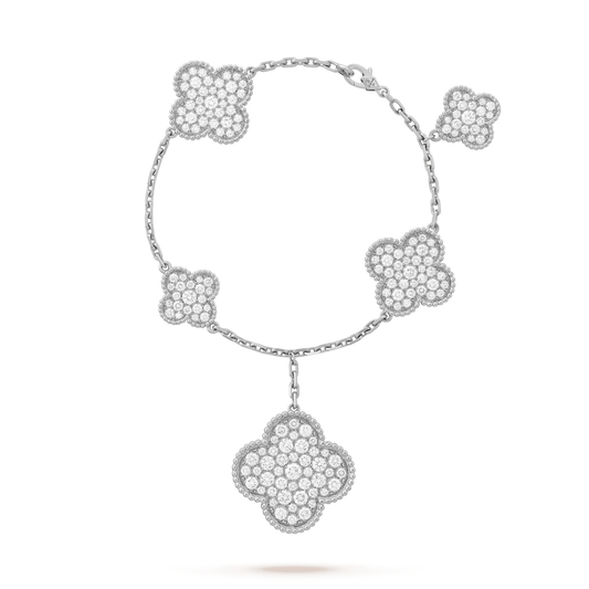 [✨Rose💎]CLOVER 6 MOTIFS SILVER DIAMOND BRACELET