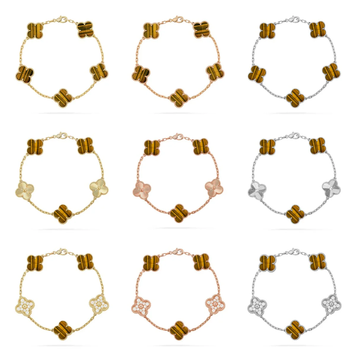 [✨Rose💎] CLOVER 5 MOTIFS TIGER EYE BRACELET COLLECTION