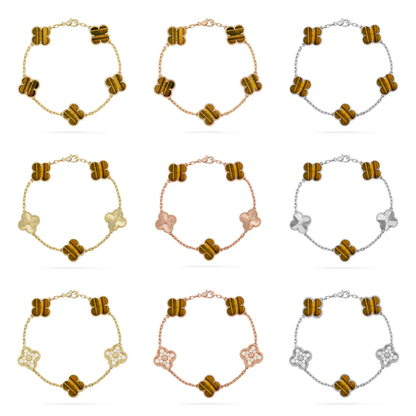 [✨Rose💎] CLOVER 5 MOTIFS TIGER EYE BRACELET COLLECTION