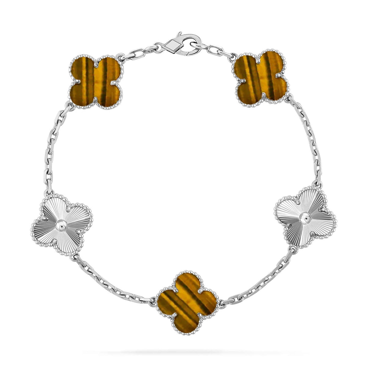 [✨Rose💎] CLOVER 5 MOTIFS TIGER EYE BRACELET COLLECTION