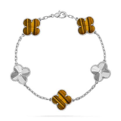 [✨Rose💎] CLOVER 5 MOTIFS TIGER EYE BRACELET COLLECTION