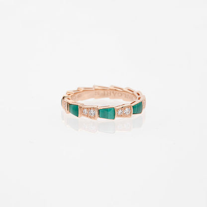 [✨Rose💎]SERPENTI RING PINK GOLD MALACHITE DIAMOND 3MM